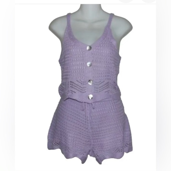 Jolie & Joy Top Shorts Set Jr Large Purple Crochet outfit sleeveless tank - Picture 1 of 2